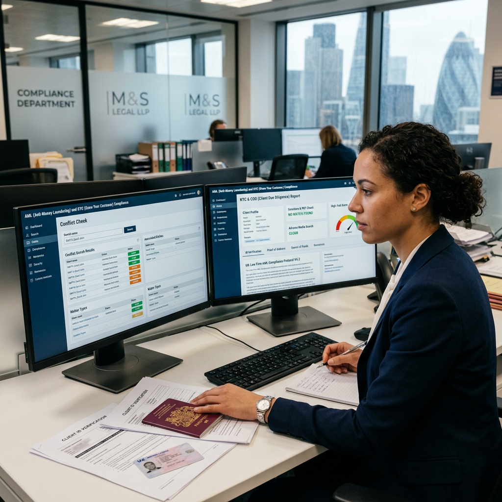 Law firm conflict check and KYC compliance process on screen