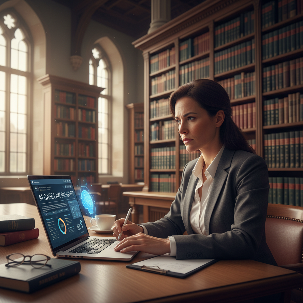 Legal professional reviewing AI-assisted case law analysis
