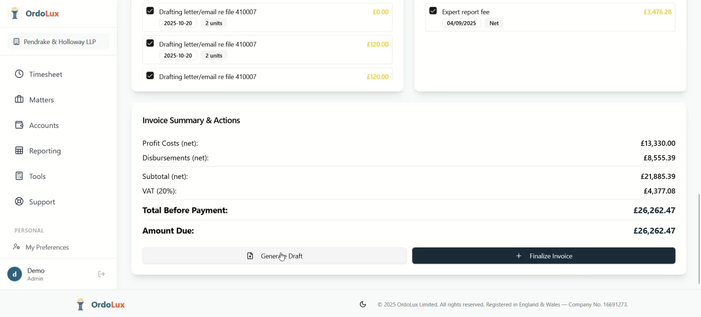 Invoice generation screen