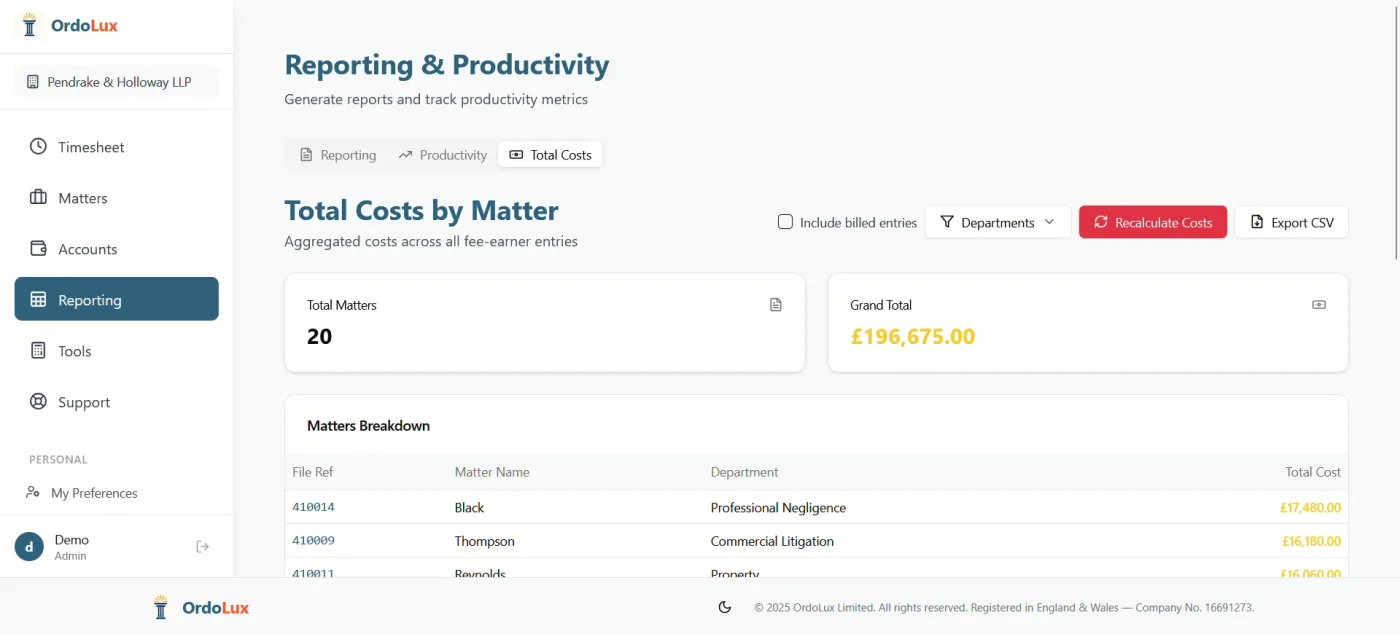 Reporting and productivity screen